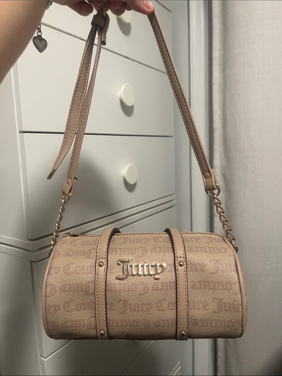Juicy Couture Handbags - Juicy Couture Beige Logo Barrel Shoulder Bag